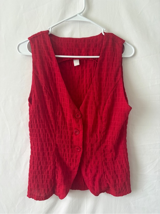 Musera Tops - Musera Red Sleeveless Button-Front V-Neck Ruched Top
